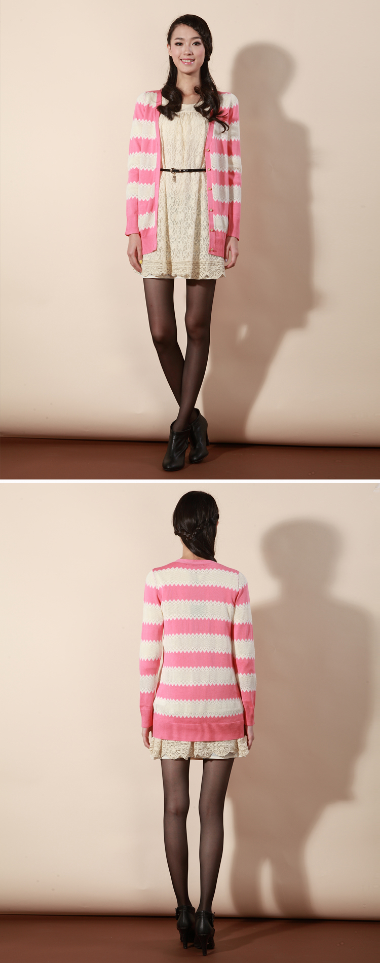 eifini糖果粉2013新款修身<em>百搭条纹针织开衫</em>63