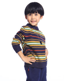 藏青色儿童圆领彩条毛衫A841HB9150342