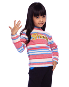 米白色女童彩条高领毛衫A842HG9157002