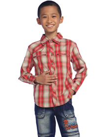 男童深红色长袖衬衫N09GL3J16