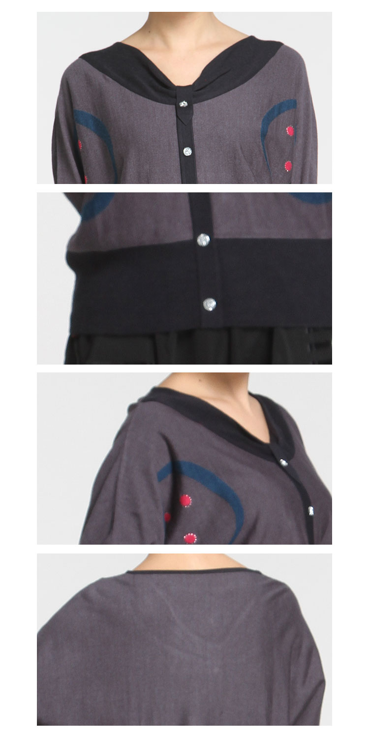 帕丝特PSTL<em>深灰</em>拼黑色中袖<em>针织开衫</em>2107026