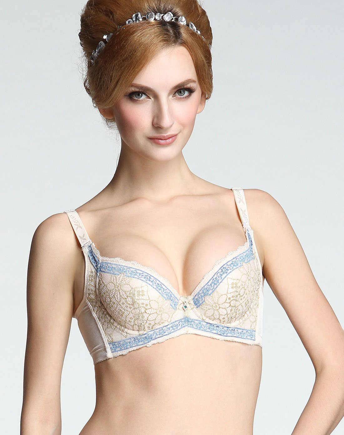 肤/蓝色蕾丝<em>绣花</em>3/4<em>杯文胸</em>-唯品会Pad版