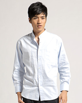 男款粉蓝色<em>圆领</em>长袖衬衫