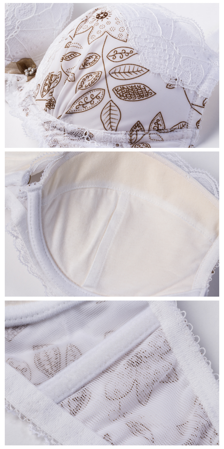娅茜asdet内衣专场女款白/啡色花边可爱印图3/4薄杯文胸ax8247047