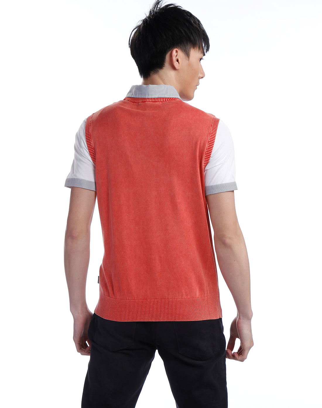 v.one灰红色针织背心