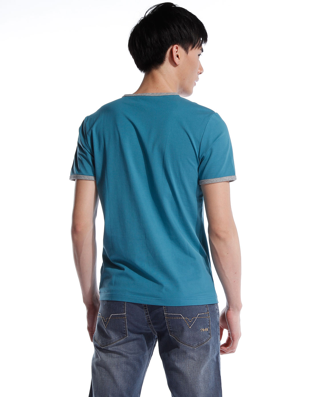 阿尔皮纳(袋鼠)lalpina男款青绿色圆领烫画短袖t恤