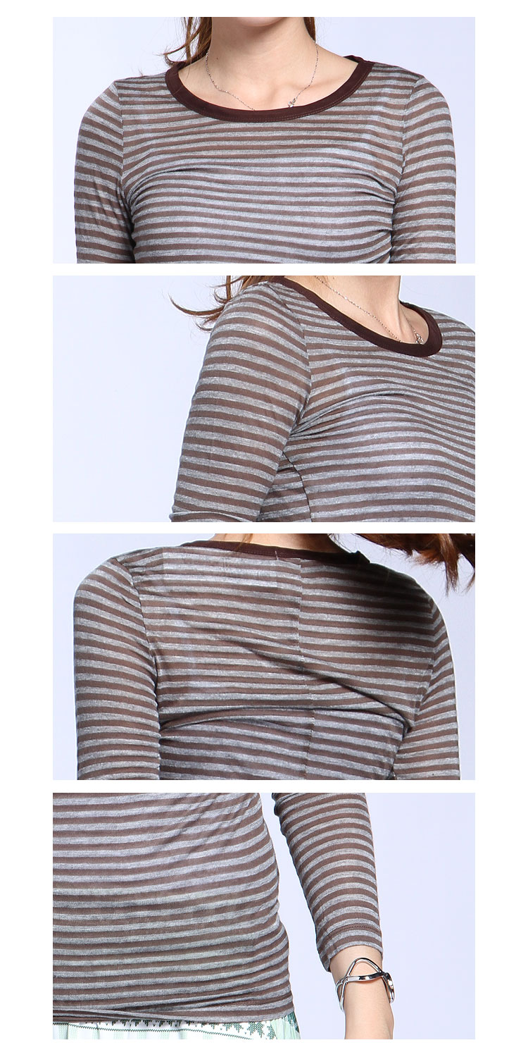 & mari studio咖啡色时尚条纹长袖t恤012-4022-70_唯品会