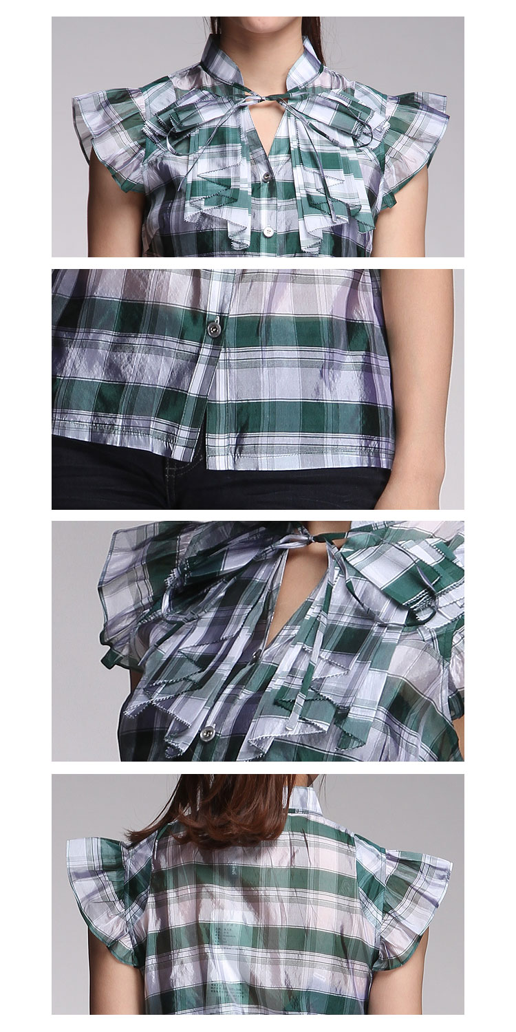 诗凡诗女装专场 > 绿灰色休闲简约格纹短袖上衣  &nbsp;&nbsp;&nbsp;&