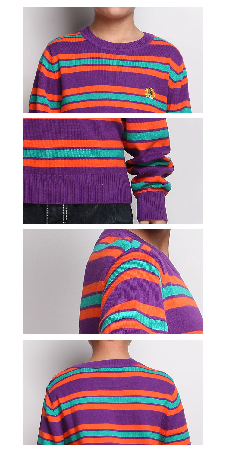 男童紫/橙/绿色条纹时尚长袖毛衣