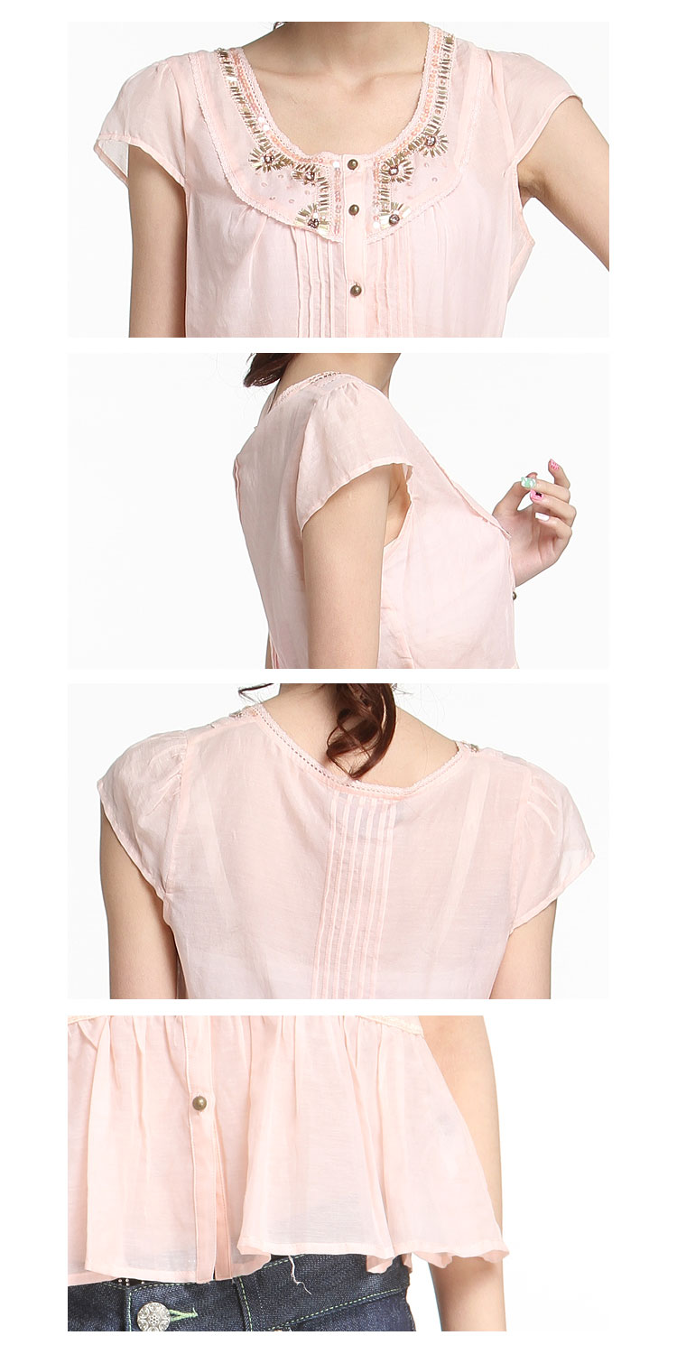 可可尼cocoon&秋水伊人混合粉红色钉水钻时尚短袖上衣27n04043_唯品会