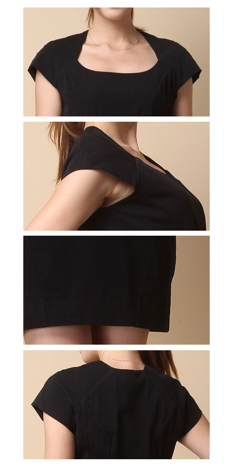 玄青色简约百搭短袖连衣裙