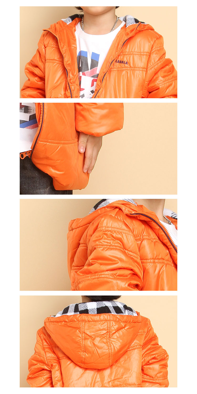 橙色连帽舒适长袖棉服外套
