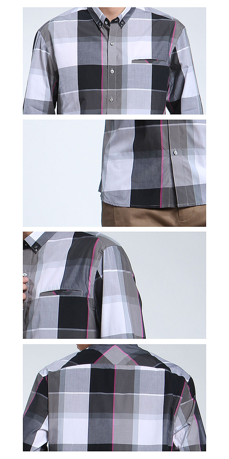 香港鳄鱼恤crocodile灰/白色时尚格子舒适长袖衬衫aw3280548_唯品会