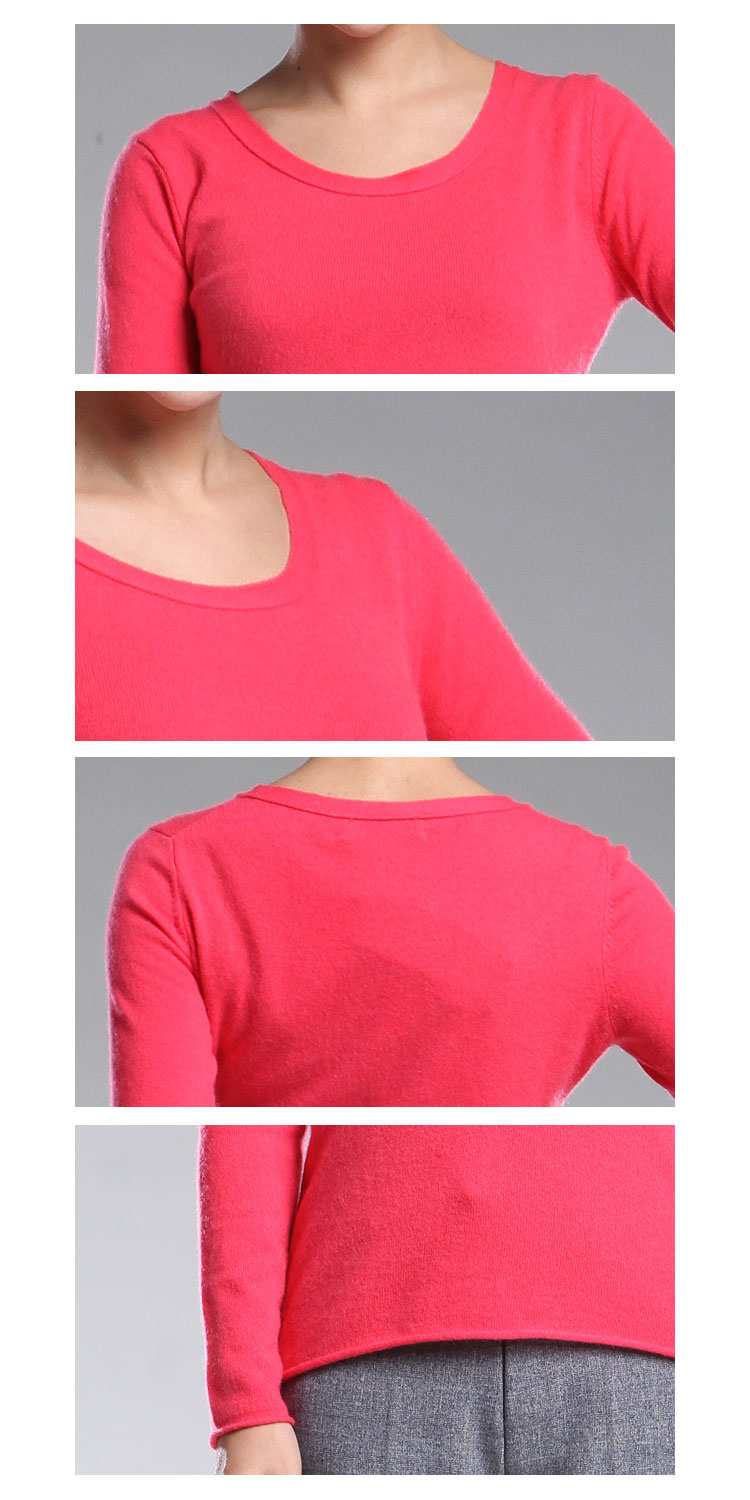 茜红色简约时尚长袖100%山羊绒衫