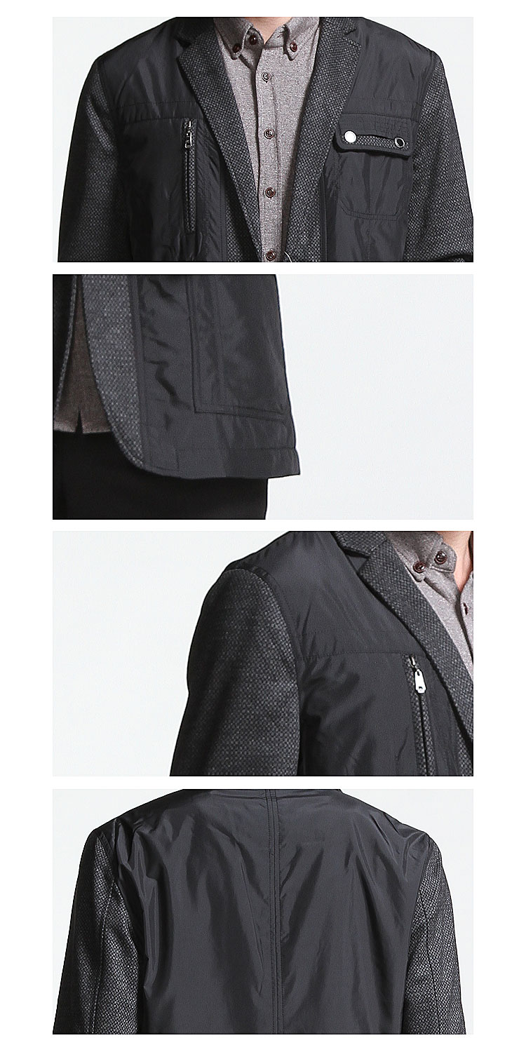 宾度j.benato 灰黑色个性拼接长袖夹克