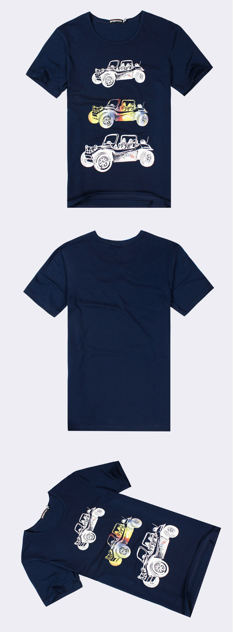 藏青色休闲简约汽车印图短袖t恤