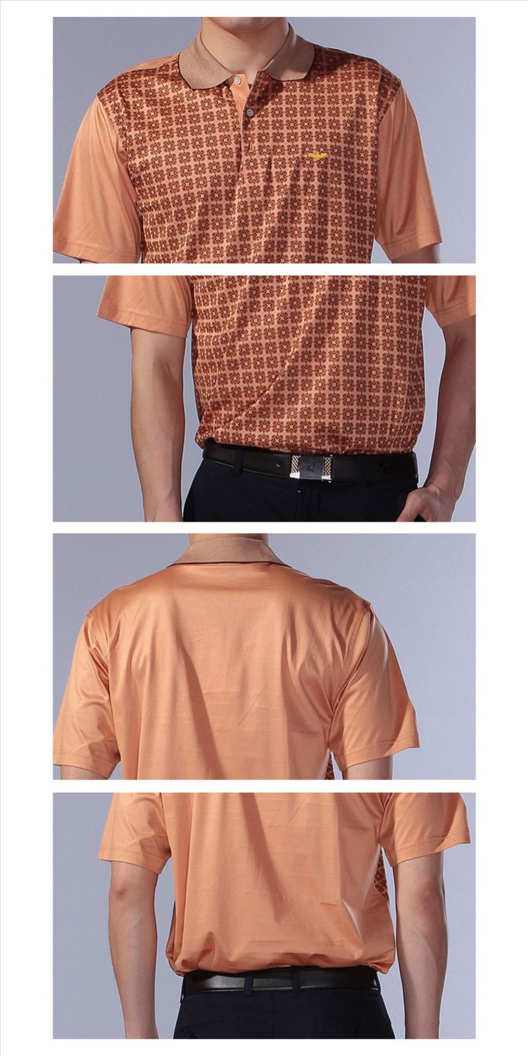 应大yingdak男装专场 > 粉橙/黄色翻领拼接时尚短袖t恤  商品详情