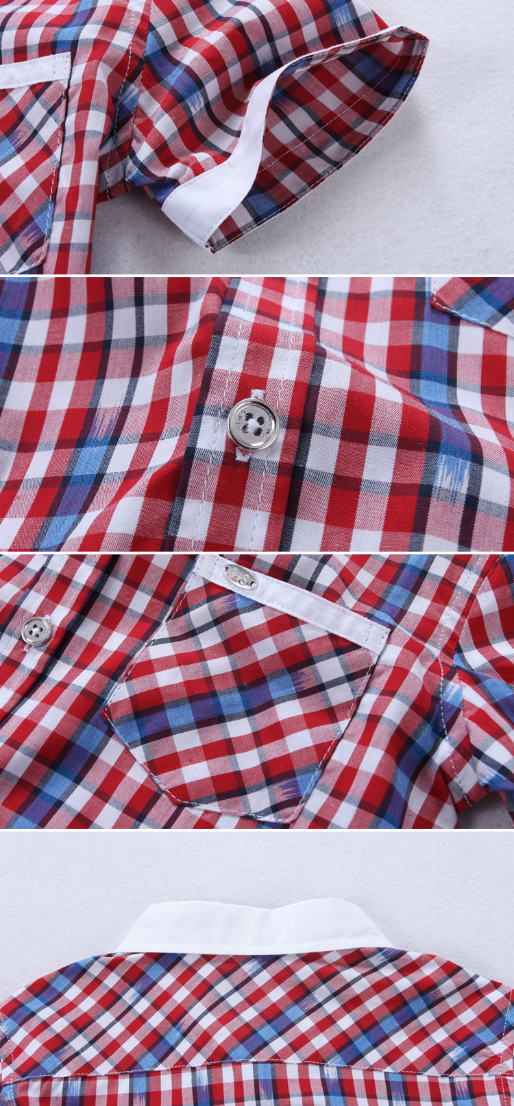 男童红格短袖衬衫